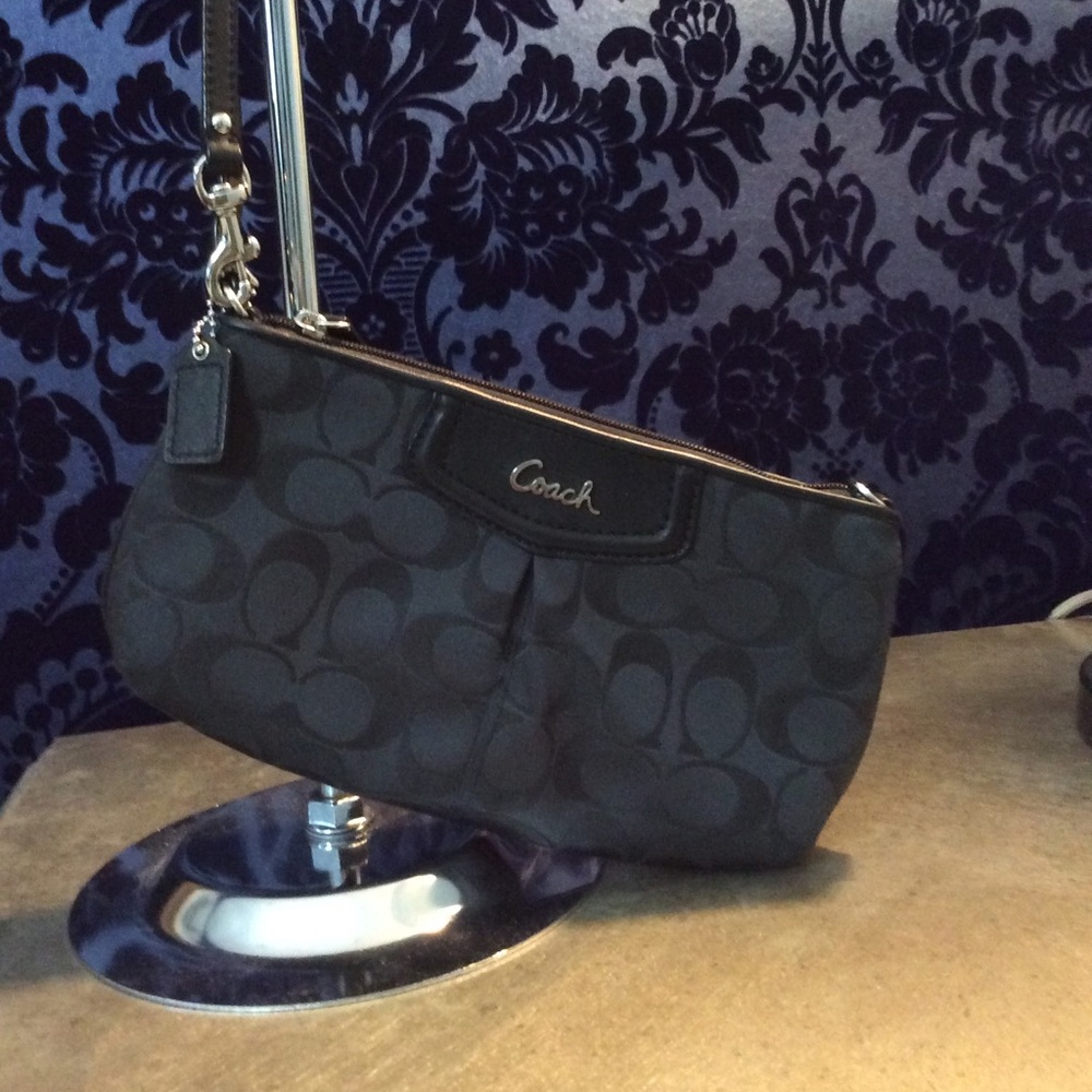 Coach Black Cotton Material Logo Wristlet